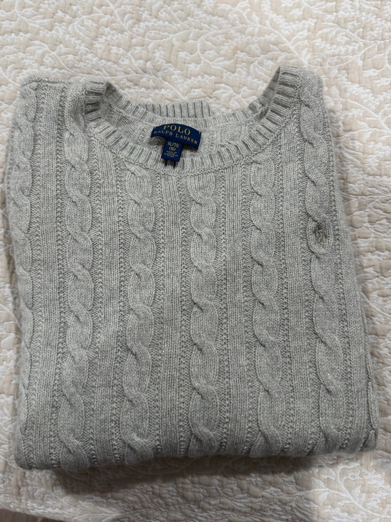 Polo Ralph Lauren Other - Polo by Ralph Lauren Light Gray Cable Knit Crewneck Sweater Wool Blend Gold Euc